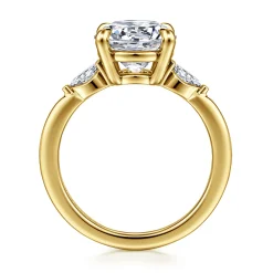 New Gabriel & Co. Dela - 14K Yellow Gold Round Three Stone Diamond Engagement Ring