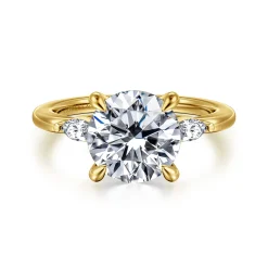 New Gabriel & Co. Dela - 14K Yellow Gold Round Three Stone Diamond Engagement Ring