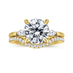 New Gabriel & Co. Dela - 14K Yellow Gold Round Three Stone Diamond Engagement Ring