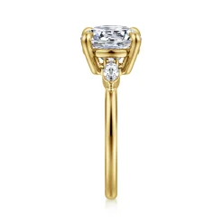 New Gabriel & Co. Dela - 14K Yellow Gold Round Three Stone Diamond Engagement Ring