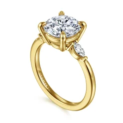 New Gabriel & Co. Dela - 14K Yellow Gold Round Three Stone Diamond Engagement Ring