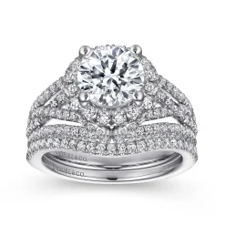 Discount Gabriel & Co. Delicacy - 14K White Gold Round Halo Diamond Engagement Ring