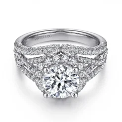 Discount Gabriel & Co. Delicacy - 14K White Gold Round Halo Diamond Engagement Ring