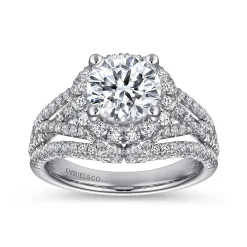 Discount Gabriel & Co. Delicacy - 14K White Gold Round Halo Diamond Engagement Ring