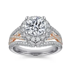 Best Gabriel & Co. Delicacy - 14K White-Rose Gold Round Halo Diamond Engagement Ring
