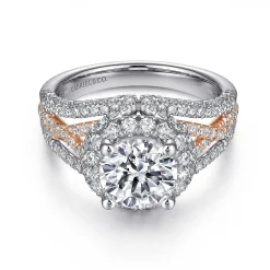 Best Gabriel & Co. Delicacy - 14K White-Rose Gold Round Halo Diamond Engagement Ring