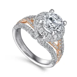 Best Gabriel & Co. Delicacy - 14K White-Rose Gold Round Halo Diamond Engagement Ring