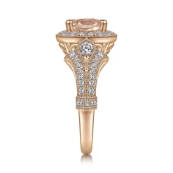 Clearance Gabriel & Co. Delilah - Vintage Inspired 14K Rose Gold Round Halo Morganite and Diamond Engagement Ring