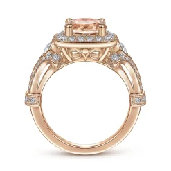 Clearance Gabriel & Co. Delilah - Vintage Inspired 14K Rose Gold Round Halo Morganite and Diamond Engagement Ring