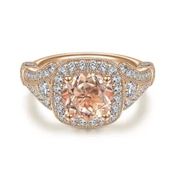 Clearance Gabriel & Co. Delilah - Vintage Inspired 14K Rose Gold Round Halo Morganite and Diamond Engagement Ring