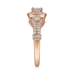 Best Gabriel & Co. Delilah - Vintage Inspired 14K Rose Gold Cushion Halo Round Complete Diamond Engagement Ring