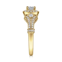 Online Gabriel & Co. Delilah - Vintage Inspired 14K Yellow Gold Cushion Halo Round Complete Diamond Engagement Ring