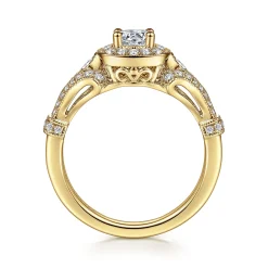 Online Gabriel & Co. Delilah - Vintage Inspired 14K Yellow Gold Cushion Halo Round Complete Diamond Engagement Ring