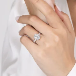 New Gabriel & Co. Delphe - 14K White Gold Emerald Cut Diamond Engagement Ring
