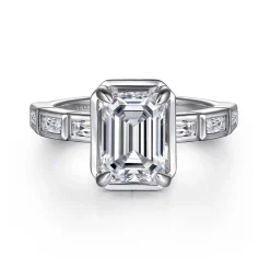 New Gabriel & Co. Delphe - 14K White Gold Emerald Cut Diamond Engagement Ring