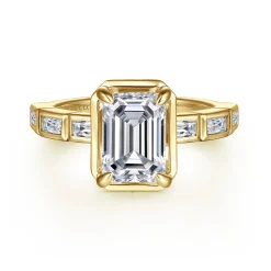 Discount Gabriel & Co. Delphe - 14K Yellow Gold Bezel Prong Emerald Cut Diamond Engagement Ring