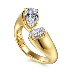 Clearance Gabriel & Co. Delta - 14K Yellow Gold Toi et Moi Pear Shape Diamond Engagement Ring