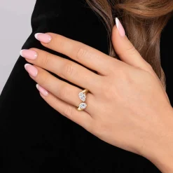 Clearance Gabriel & Co. Delta - 14K Yellow Gold Toi et Moi Pear Shape Diamond Engagement Ring