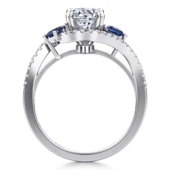 Hot Gabriel & Co. Demi - 14K White Gold Round Three Stone Sapphire and Diamond Engagement Ring