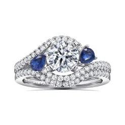 Hot Gabriel & Co. Demi - 14K White Gold Round Three Stone Sapphire and Diamond Engagement Ring