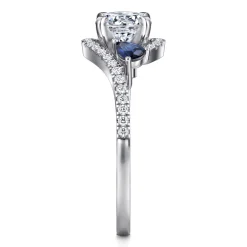 Hot Gabriel & Co. Demi - 14K White Gold Round Three Stone Sapphire and Diamond Engagement Ring