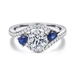 Hot Gabriel & Co. Demi - 14K White Gold Round Three Stone Sapphire and Diamond Engagement Ring