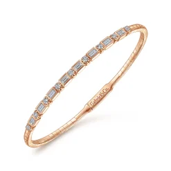 Clearance Gabriel & Co. Demure - 14K Rose Gold Alternating Baguette and Round Diamond Bangle
