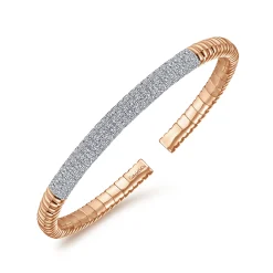 Clearance Gabriel & Co. Demure - 14K Rose Gold Cuff Bracelet with Diamond Pave Station