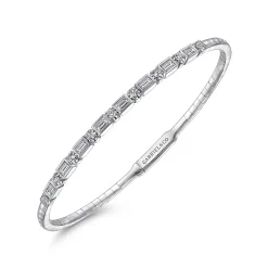 Clearance Gabriel & Co. Demure - 14K White Gold Alternating Baguette and Round Diamond Bangle