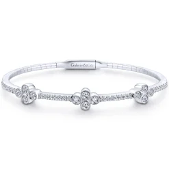 Online Gabriel & Co. Demure - 14K White Gold Bangle with Quatrefoil Diamond Stations
