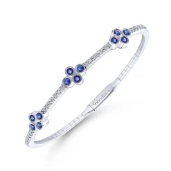 New Gabriel & Co. Demure - 14K White Gold Bangle with Diamond and Sapphire Quatrefoil Stations