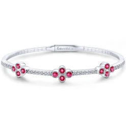 Best Gabriel & Co. Demure - 14K White Gold Bangle with Diamond and Ruby Quatrefoil Stations