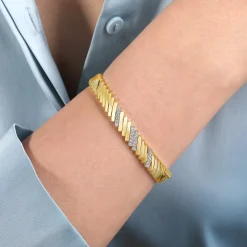 New Gabriel & Co. Demure - 14K White-Yellow Gold Diamond Demure Bangle