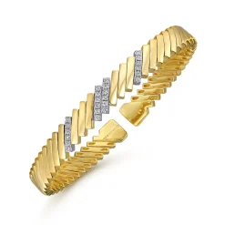 New Gabriel & Co. Demure - 14K White-Yellow Gold Diamond Demure Bangle
