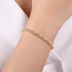 New Gabriel & Co. Demure - 14K White-Yellow Gold Diamond Bangle