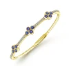 New Gabriel & Co. Demure - 14K Yellow Gold Bangle with Diamond and Sapphire Quatrefoil Stations
