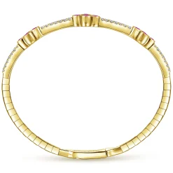 Online Gabriel & Co. Demure - 14K Yellow Gold Bangle with Diamond and Ruby Quatrefoil Stations