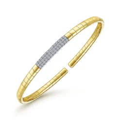 Best Gabriel & Co. Demure - 14K Yellow Gold Cuff Bracelet with Pave Diamond Bar