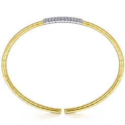 Best Gabriel & Co. Demure - 14K Yellow Gold Cuff Bracelet with Pave Diamond Bar