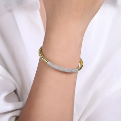 Discount Gabriel & Co. Demure - 14K Yellow Gold Cuff Bracelet with Diamond Pave Station
