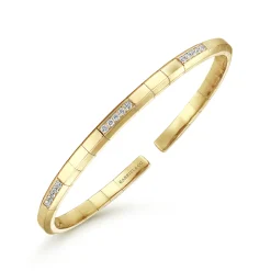 Sale Gabriel & Co. Demure - 14K Yellow Gold Cuff Bracelet with Diamond Pave Stations