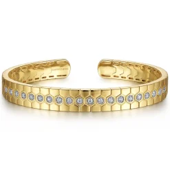 Online Gabriel & Co. Demure - 14K Yellow Gold Diamond Bangle with Hexagon Pattern
