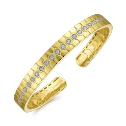 Online Gabriel & Co. Demure - 14K Yellow Gold Diamond Bangle with Hexagon Pattern