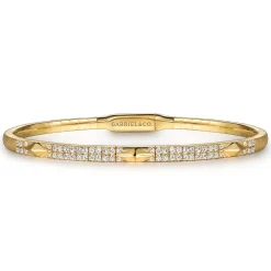 Clearance Gabriel & Co. Demure - 14K Yellow Gold Diamond Bangle with Pyramid Rhombus Stations