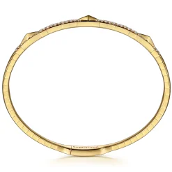 Clearance Gabriel & Co. Demure - 14K Yellow Gold Diamond Bangle with Pyramid Rhombus Stations