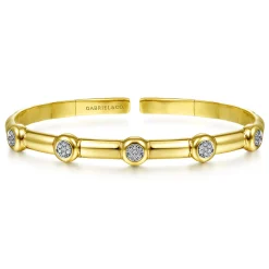 Online Gabriel & Co. Demure - 14K Yellow Gold Open Bangle with Diamond Stations