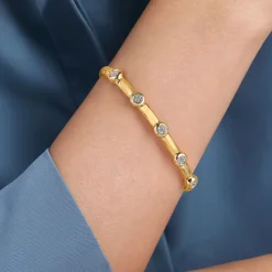 Online Gabriel & Co. Demure - 14K Yellow Gold Open Bangle with Diamond Stations