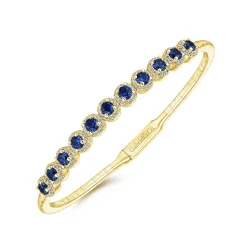 Hot Gabriel & Co. Demure - 14K Yellow Gold Round Sapphire and Diamond Halo Bangle