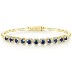 Hot Gabriel & Co. Demure - 14K Yellow Gold Round Sapphire and Diamond Halo Bangle
