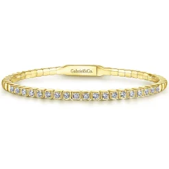 Outlet Gabriel & Co. Demure - 14K Yellow Gold Square Set Diamond Bangle